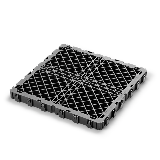 Gitterplatte GRF der Firma Eterno Invica für Terrassenbauunterkonstruktion mit Stelzlagersystem.